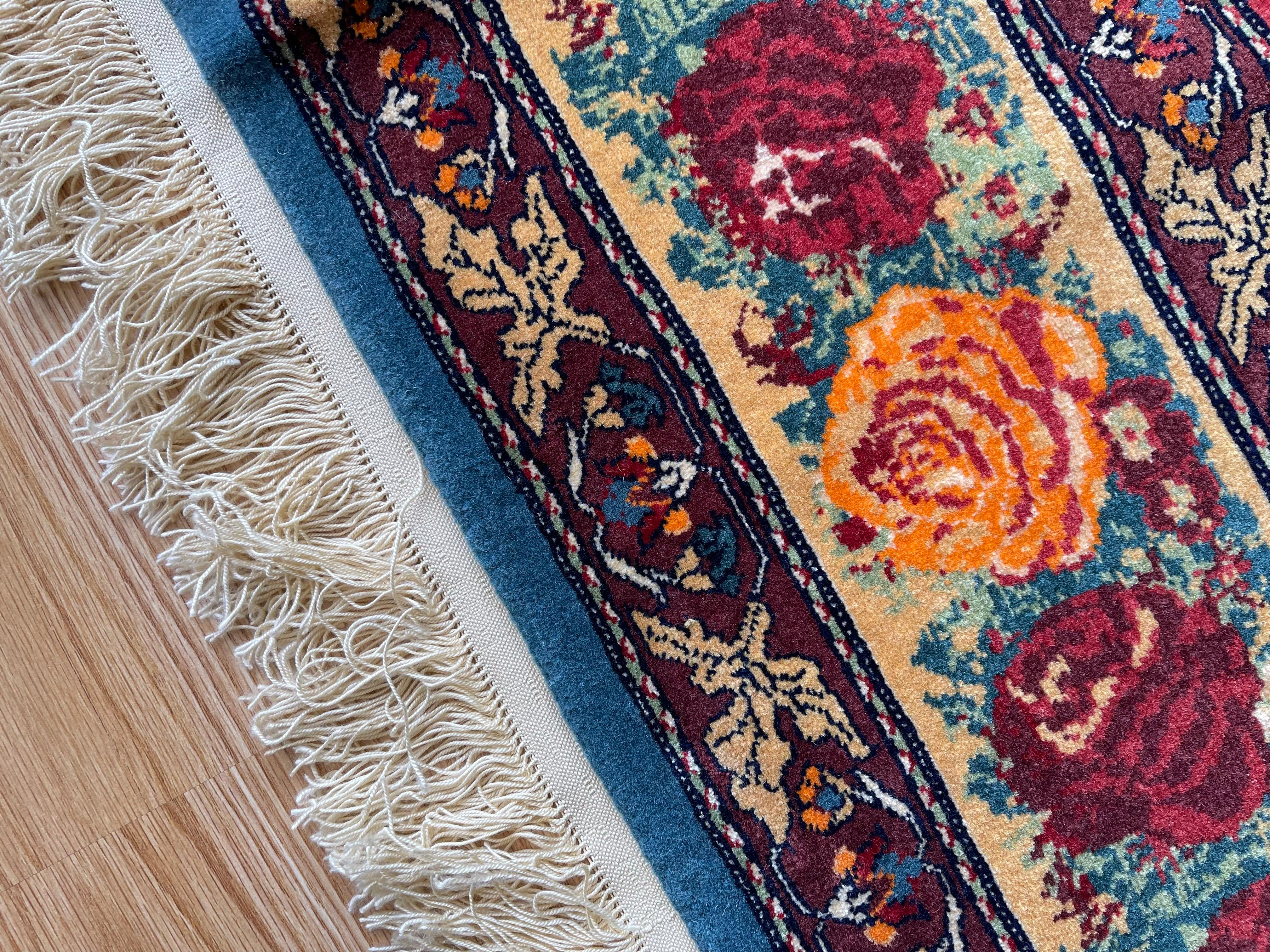 Exclusive Livingroom Rug, Paisley Blue Rug, Silk & Wool Handmade Carpet  For Sale 6
