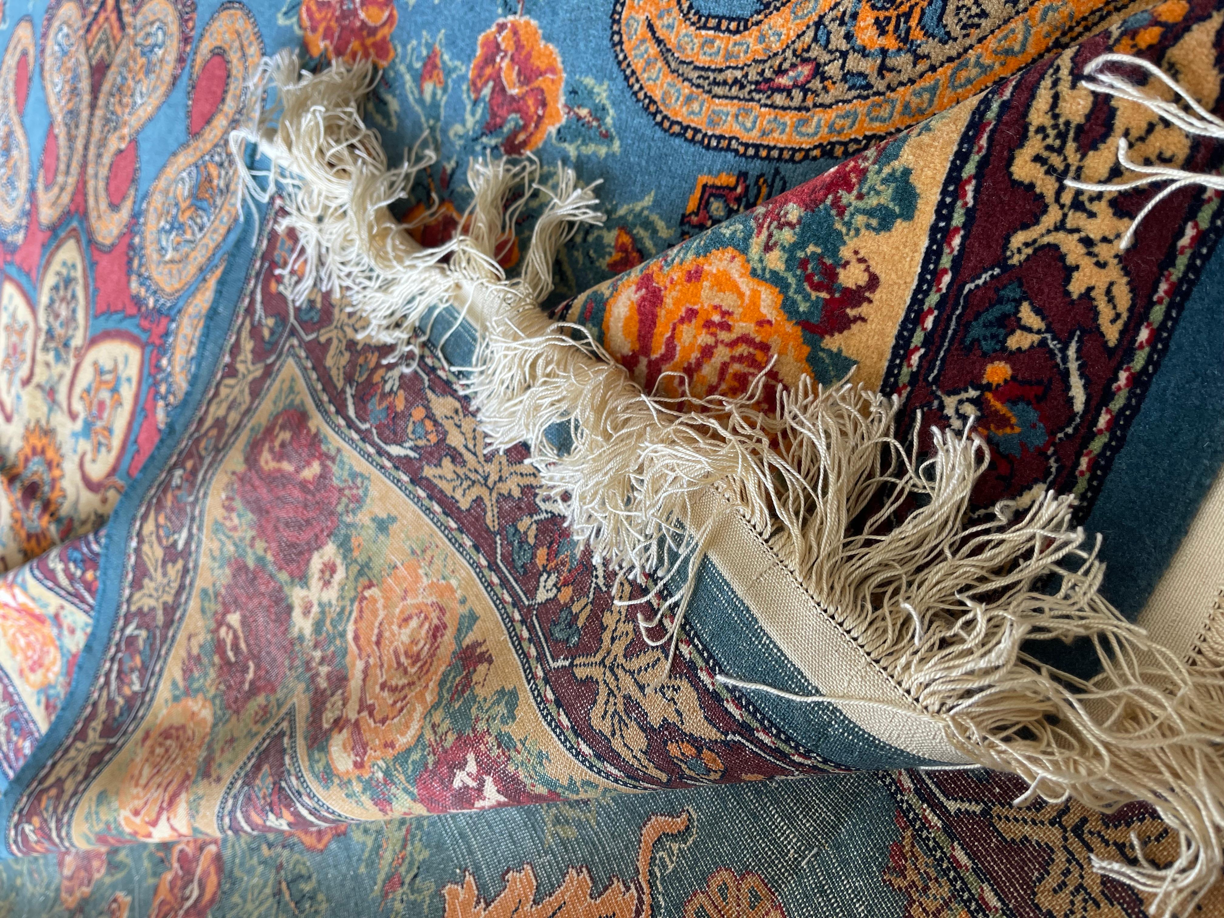 Exclusive Livingroom Rug, Paisley Blue Rug, Silk & Wool Handmade Carpet  For Sale 7