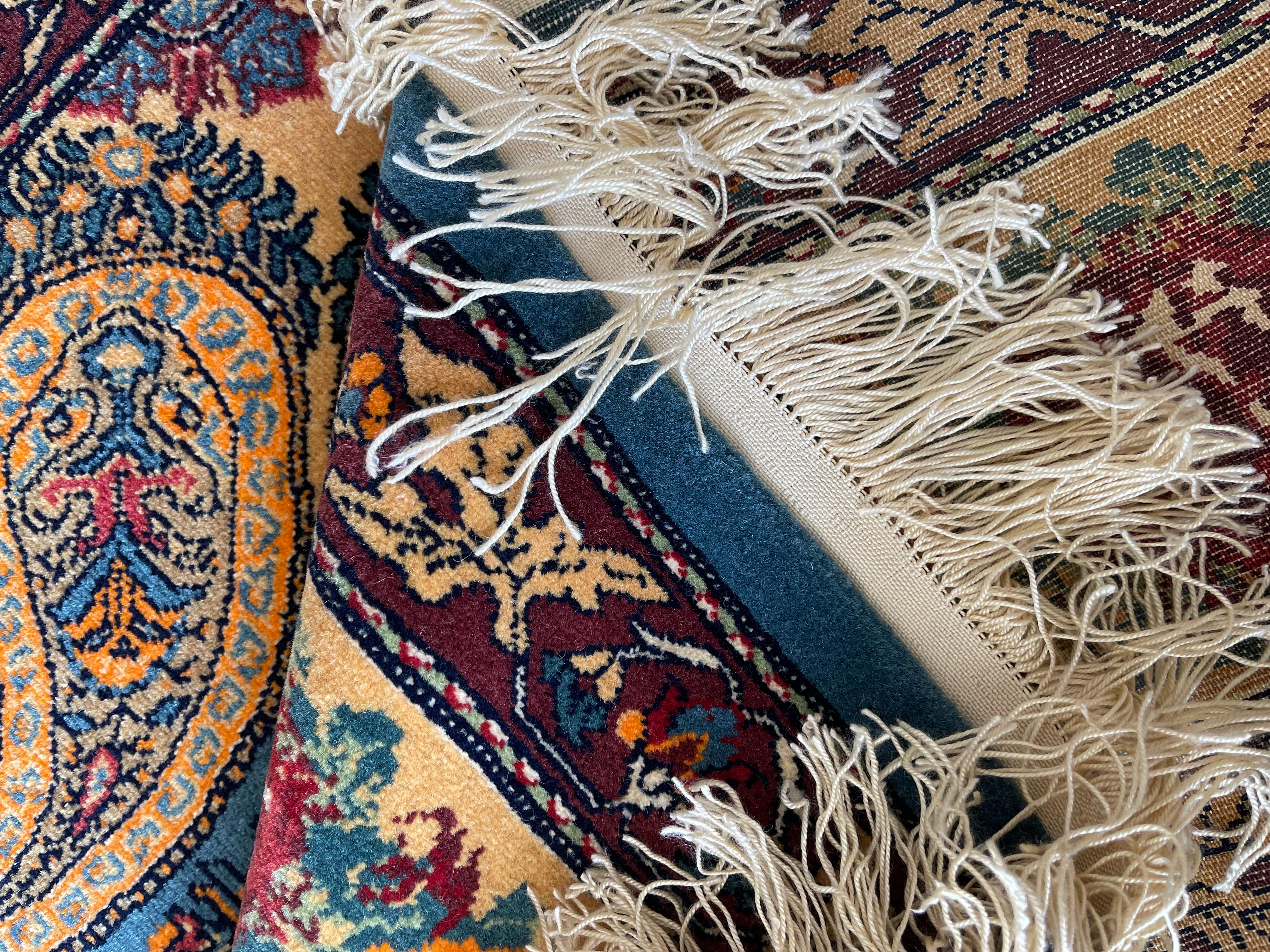 Exclusive Livingroom Rug, Paisley Blue Rug, Silk & Wool Handmade Carpet  For Sale 8