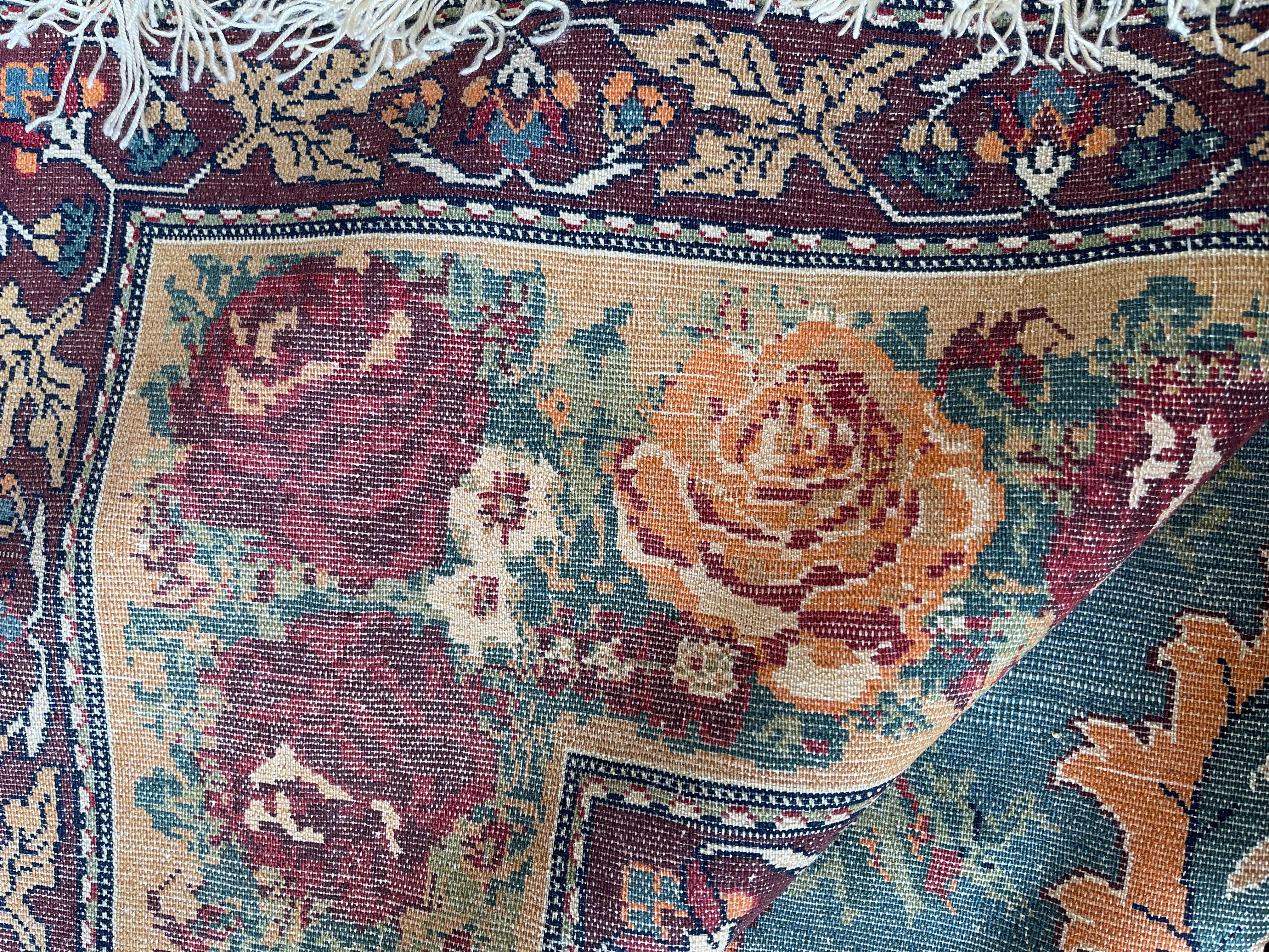 Exclusive Livingroom Rug, Paisley Blue Rug, Silk & Wool Handmade Carpet  For Sale 9