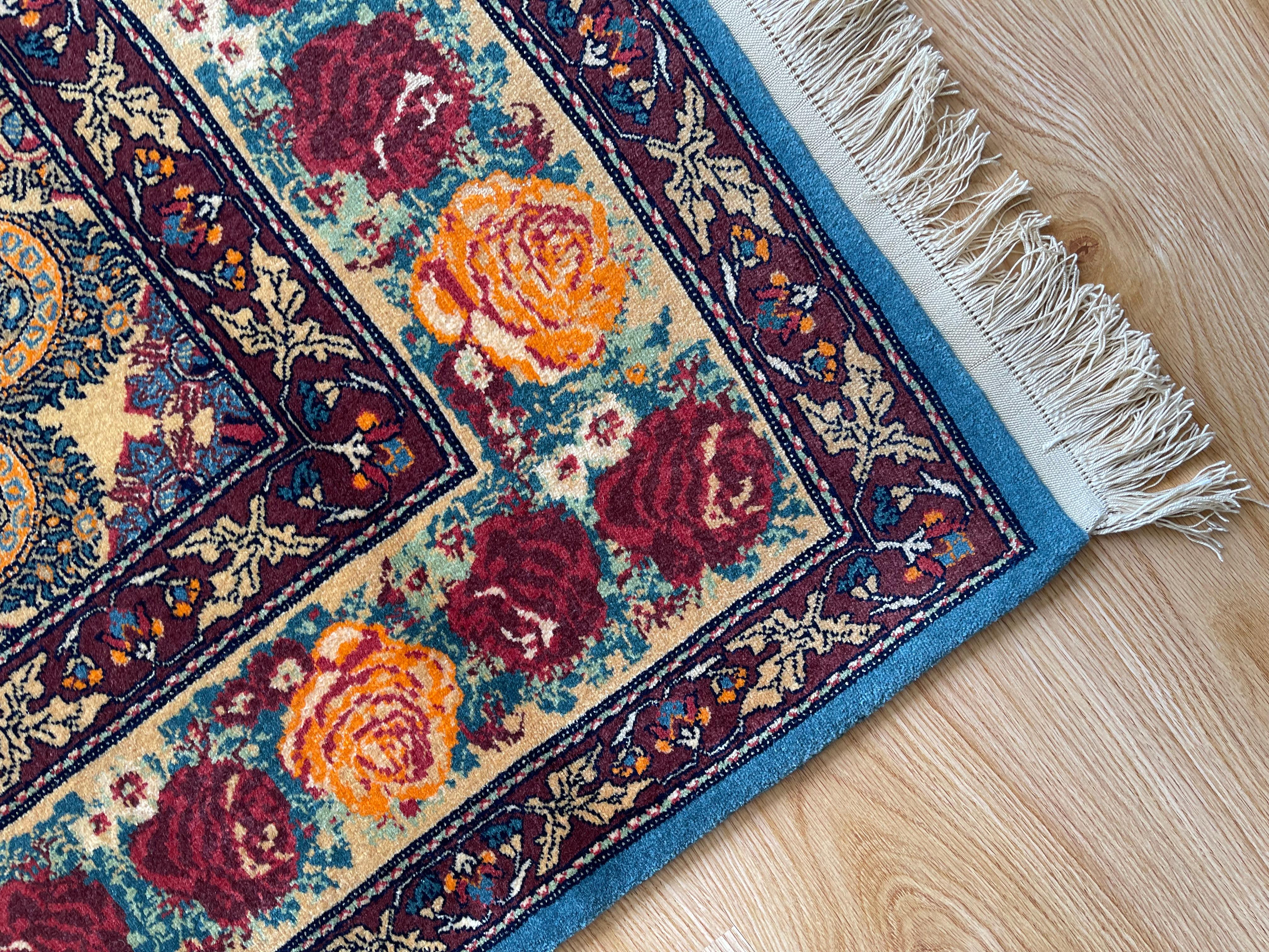 Contemporary Exclusive Livingroom Rug, Paisley Blue Rug, Silk & Wool Handmade Carpet  For Sale