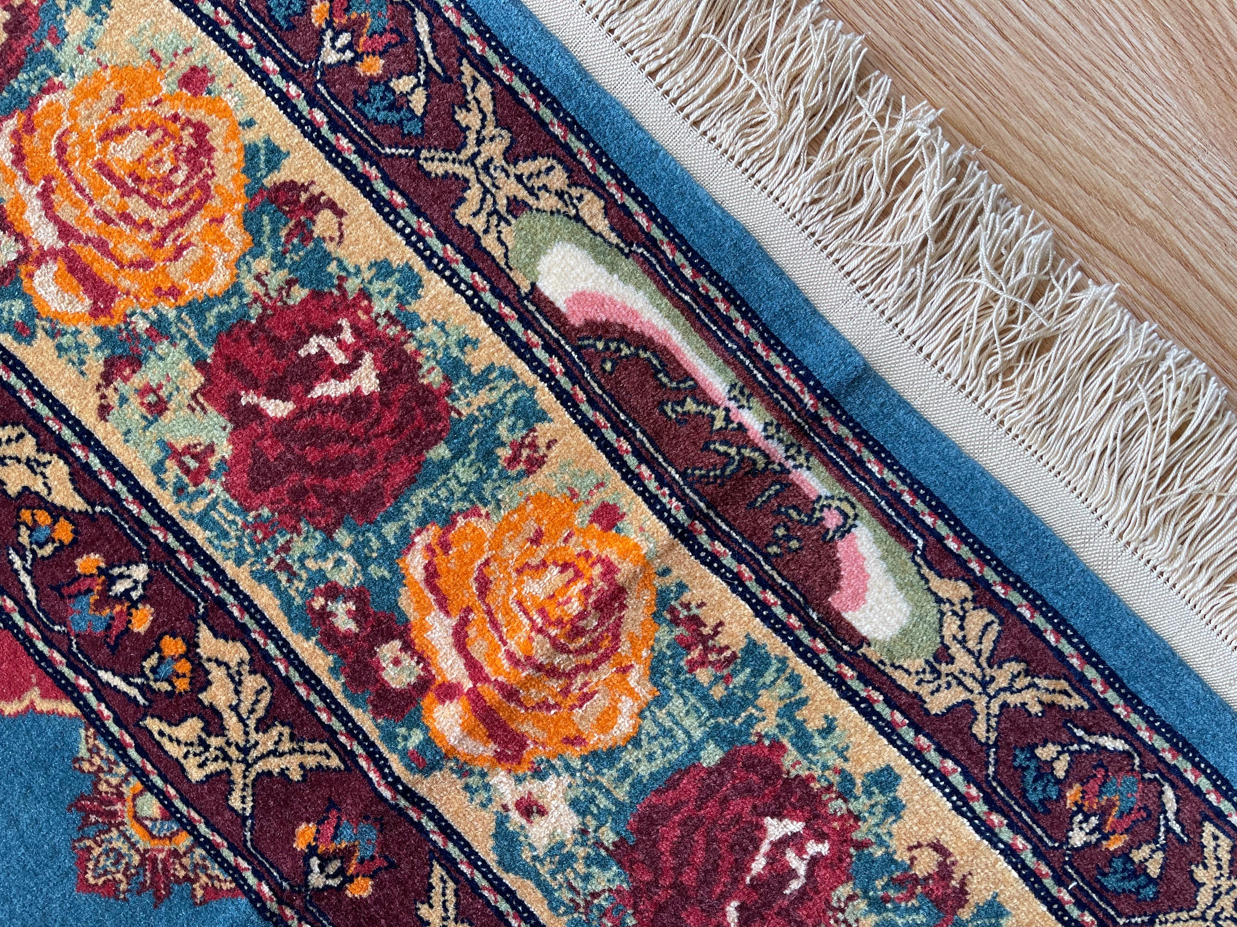 Exclusive Livingroom Rug, Paisley Blue Rug, Silk & Wool Handmade Carpet  For Sale 1