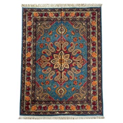 Exclusive Livingroom Rug, Paisley Blue Rug, Silk & Wool Handmade Carpet 