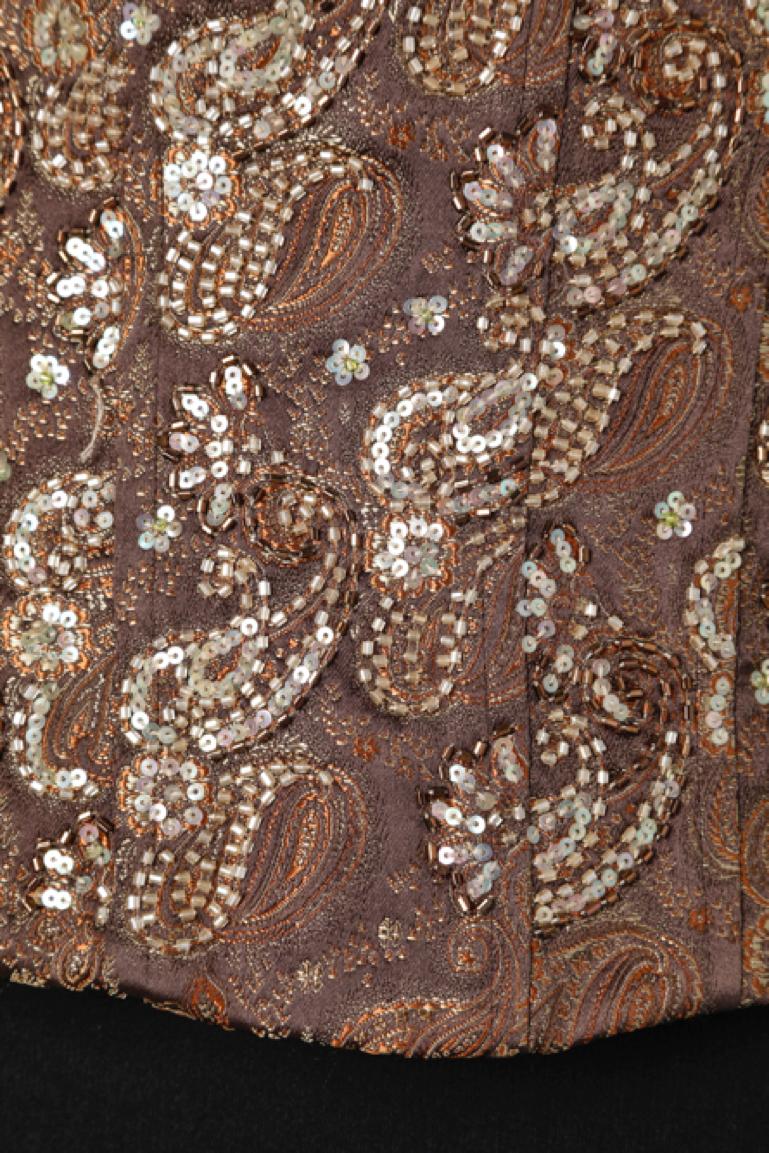 Brown Paisley brocade pattern bustier with embroideries Luisa Spagnoli