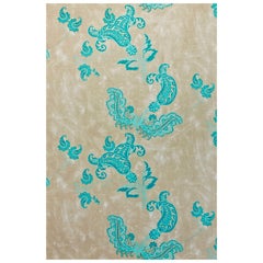 'Paisley' Contemporary, Traditional Fabric in Turquoise on Old Grey