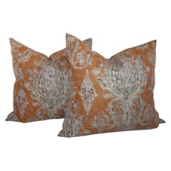 Paisley Cotton Linen Printed Pillows, Pair