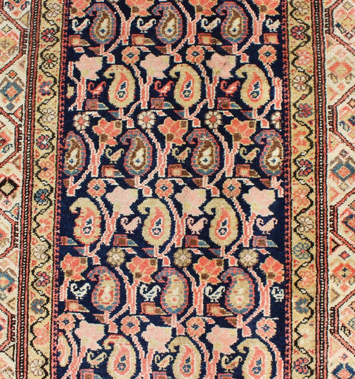 Paisley Design Antique Persian Malayer Runner in Dark and Light Tones For Sale 4