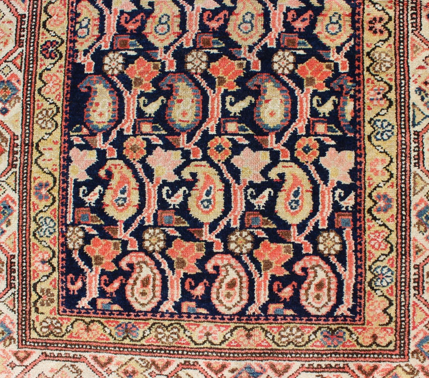 Paisley Design Antique Persian Malayer Runner in Dark and Light Tones For Sale 1