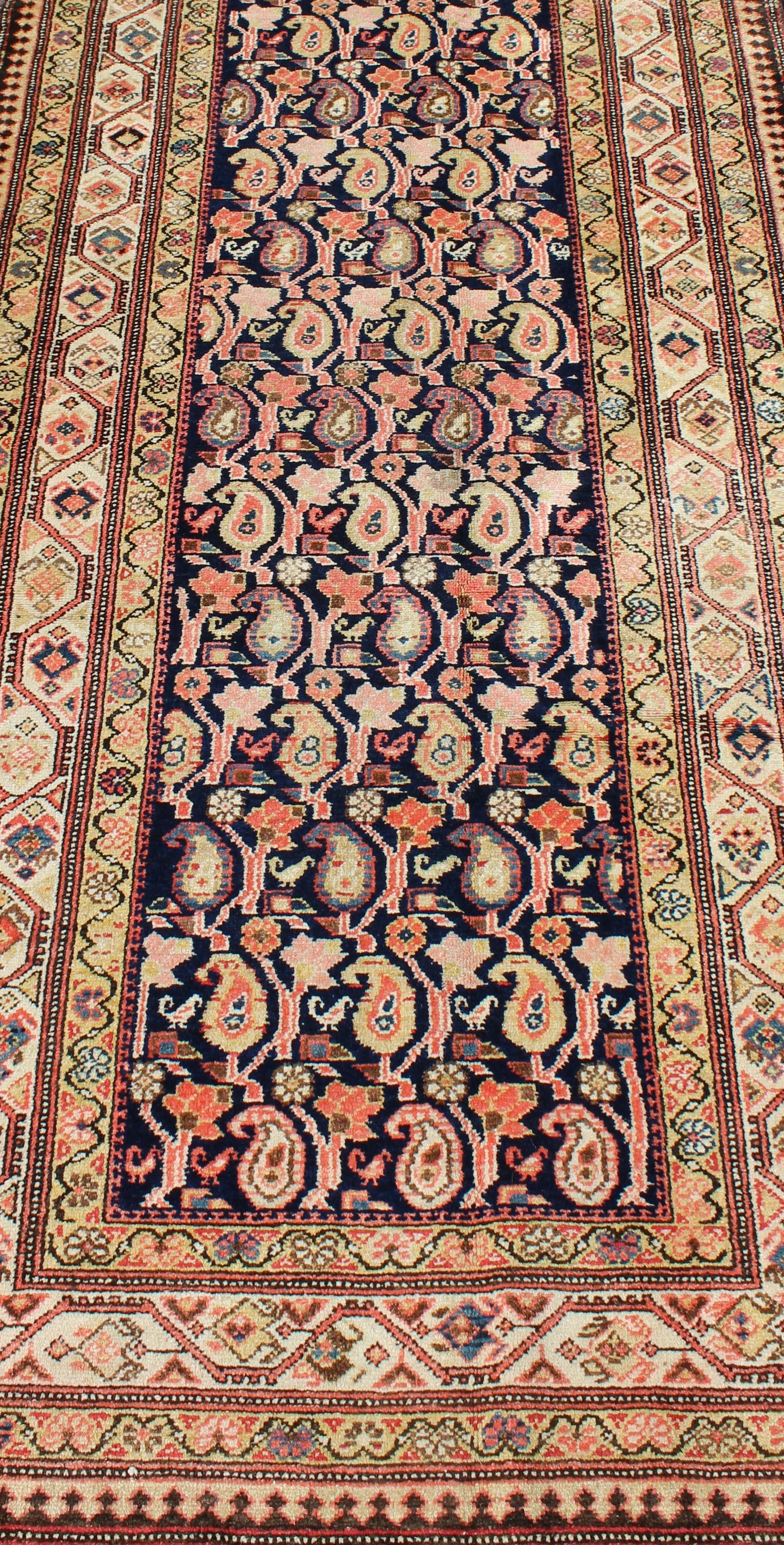 Paisley Design Antique Persian Malayer Runner in Dark and Light Tones For Sale 2