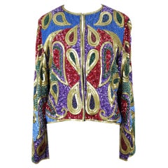 Paisley Design Multi Color Sequin and Bead Silk Evening Jacket, 1990s