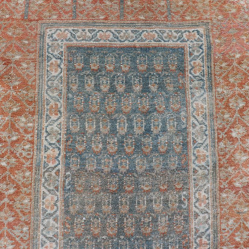 Variation of teal colors , creams, and soft oranges antique Persian Kurdish runner /rug EMB-9534-02-P13033, country of origin / type: Iran / Kurdish, circa 1910.

This Kurdish tribal rug was woven by Kurdish weavers in western Persia. Often they