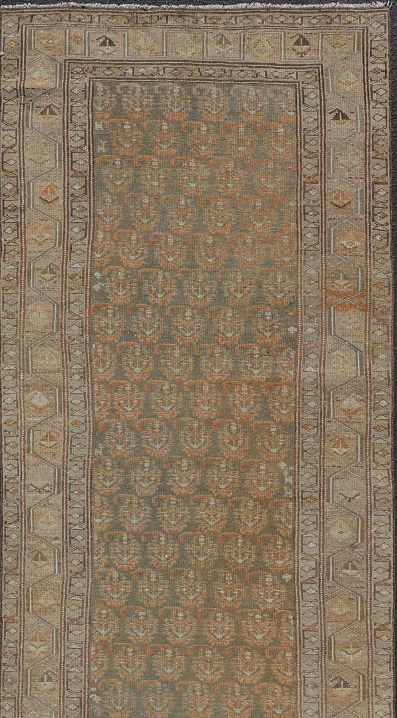 Hand-Knotted Paisley Field Antique Persian Malayer Runner by Keivan Woven Arts For Sale