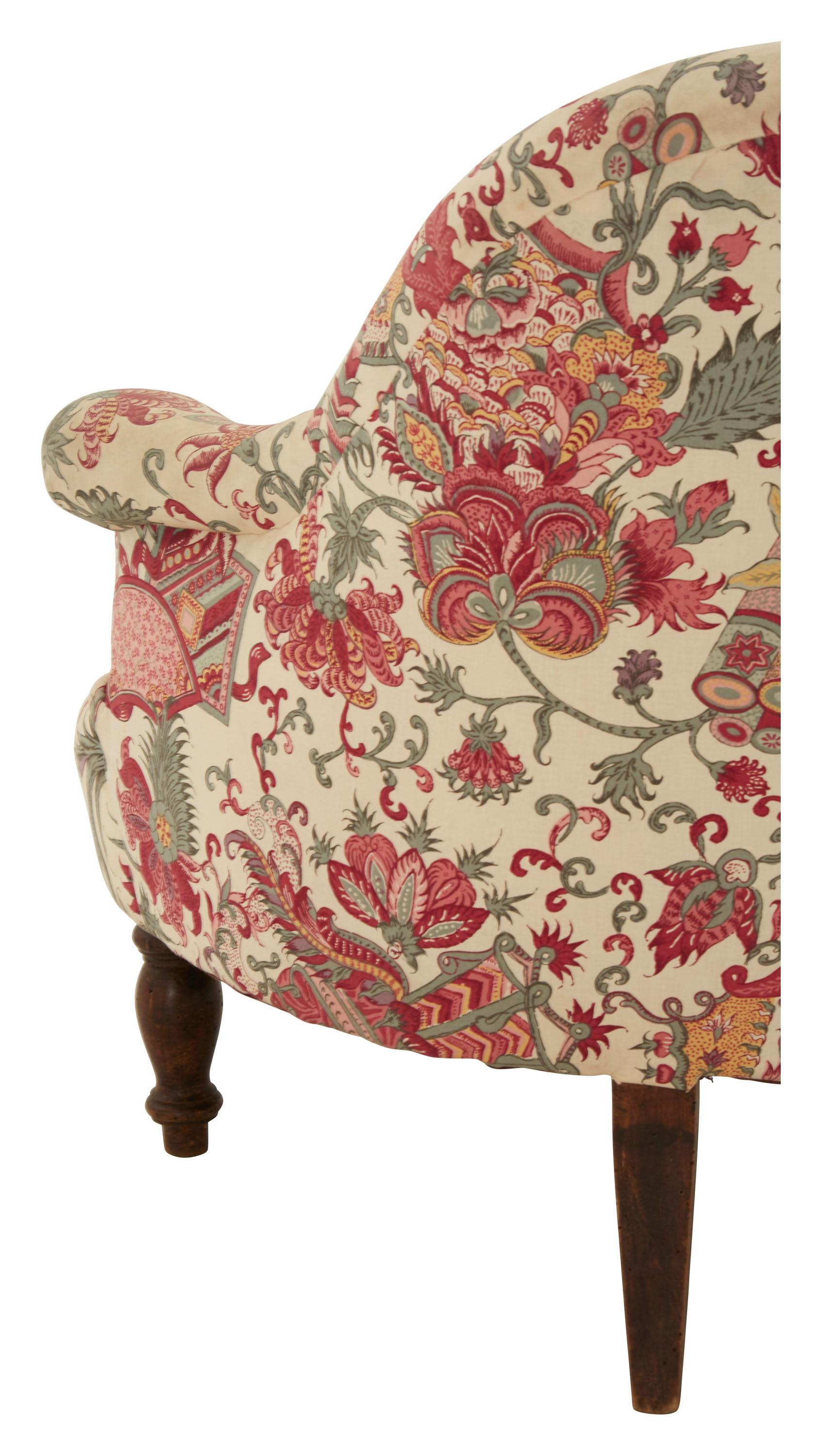 Paisley Floral Print Napoleon III Armchair In Good Condition In Chicago, IL