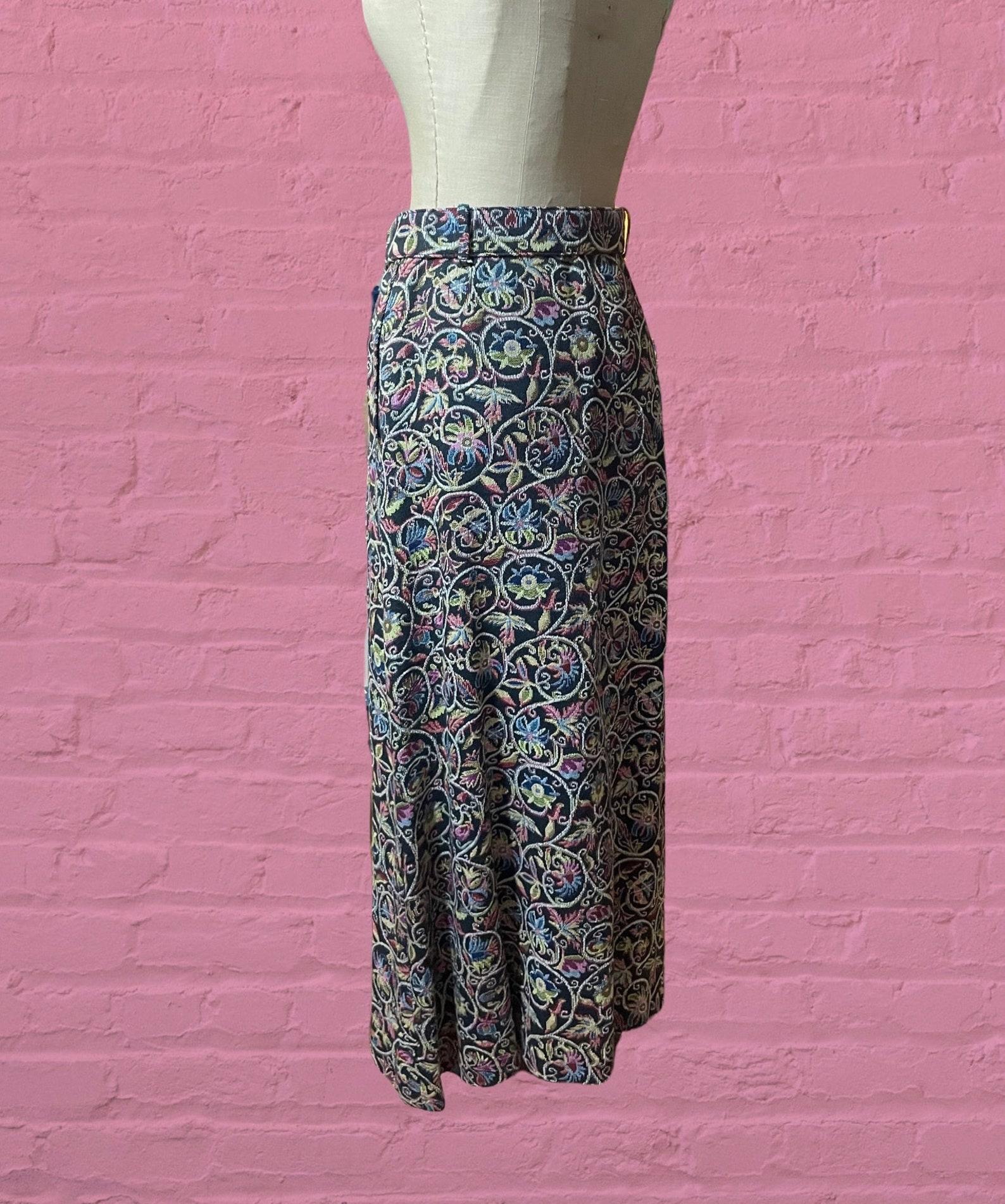 Women's Paisley Floral Tapestry Maxi Skirt, Circa 1970s For Sale