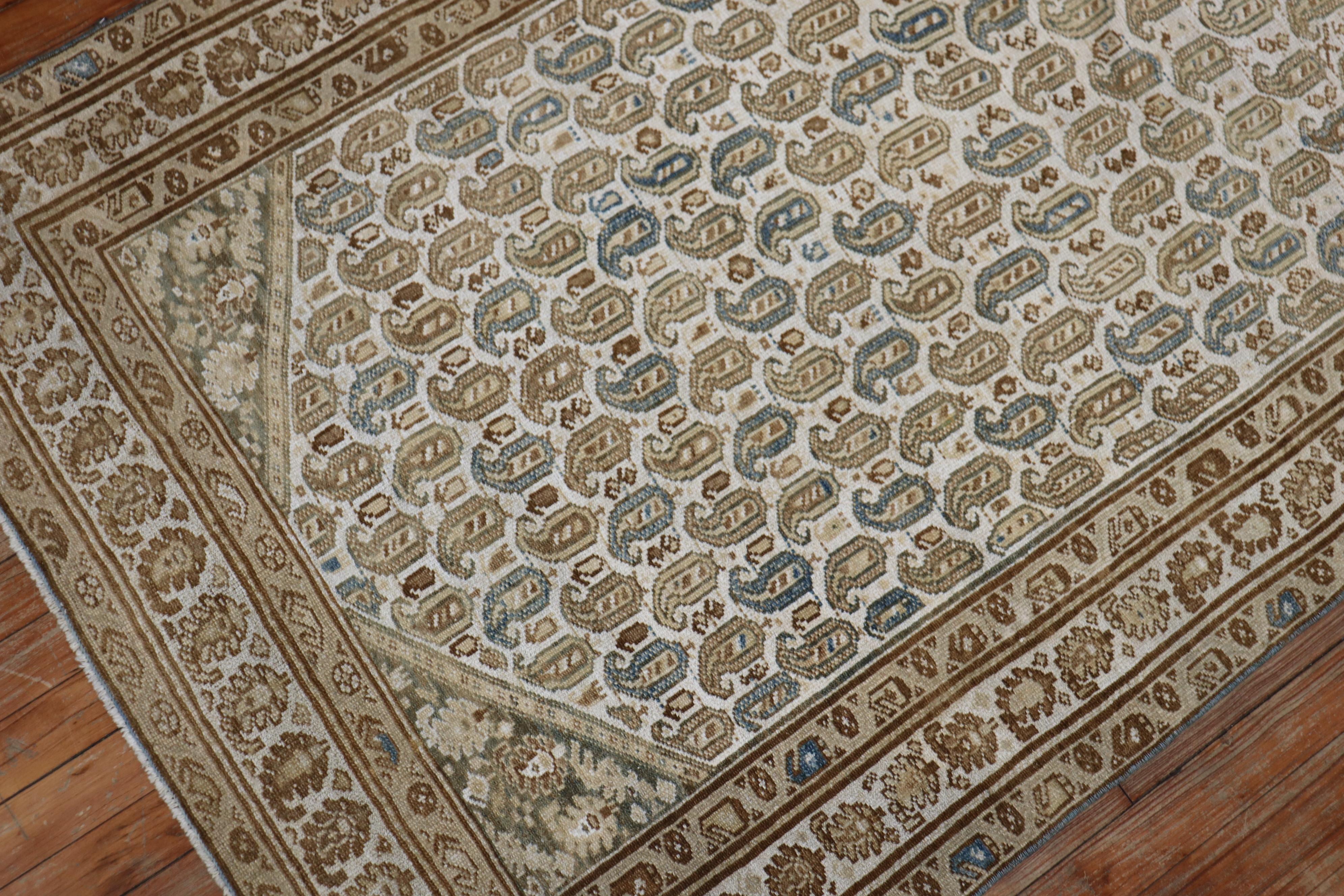 Persian Paisley Malayer Rug in Clear White Blue Brown Hues For Sale