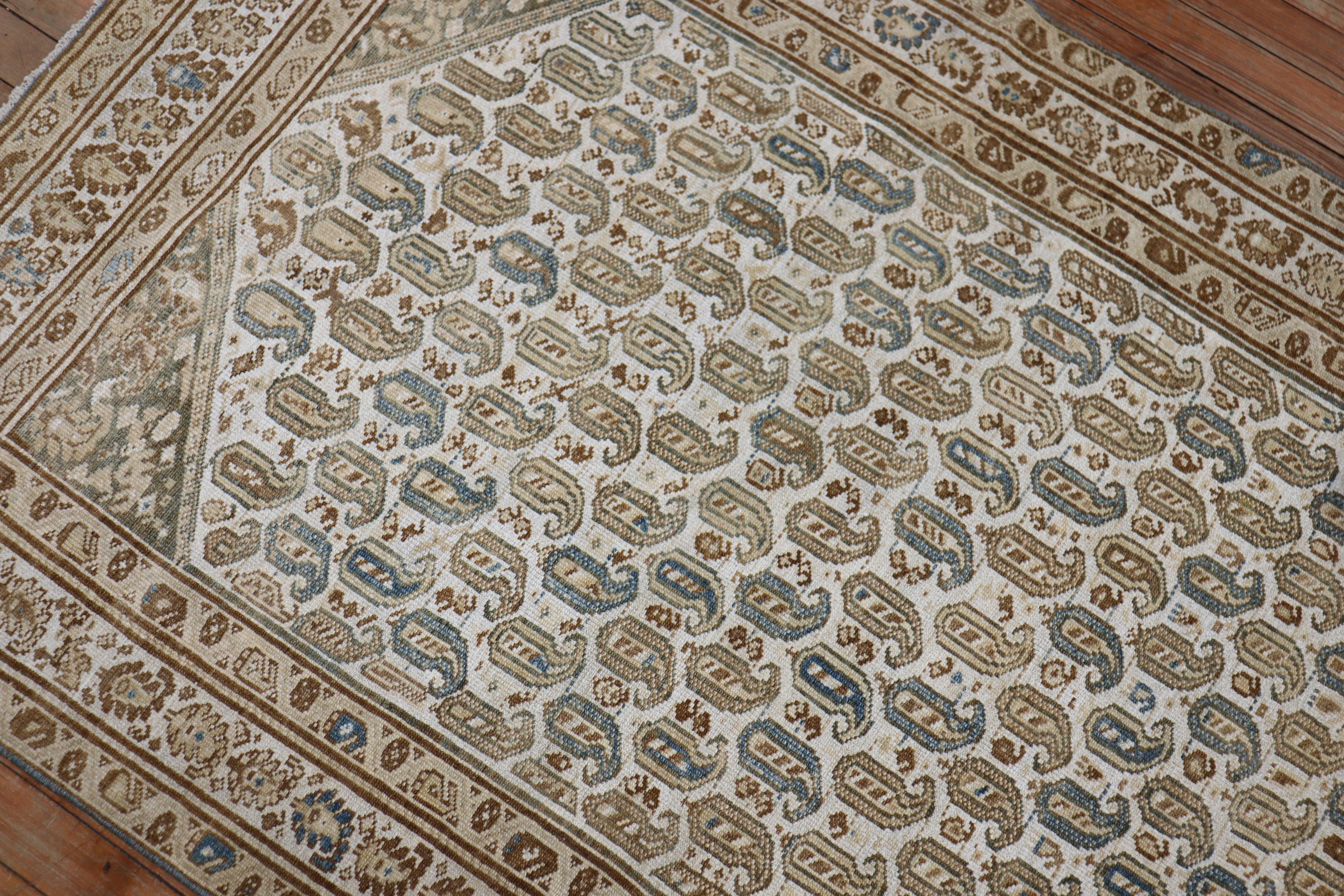 Wool Paisley Malayer Rug in Clear White Blue Brown Hues For Sale