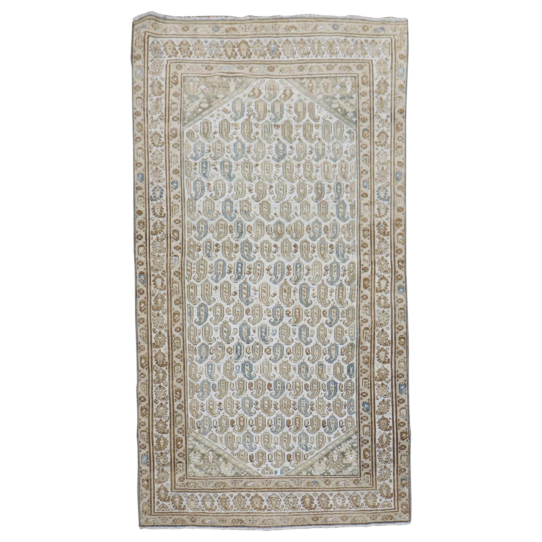 Paisley Malayer Rug in Clear White Blue Brown Hues For Sale