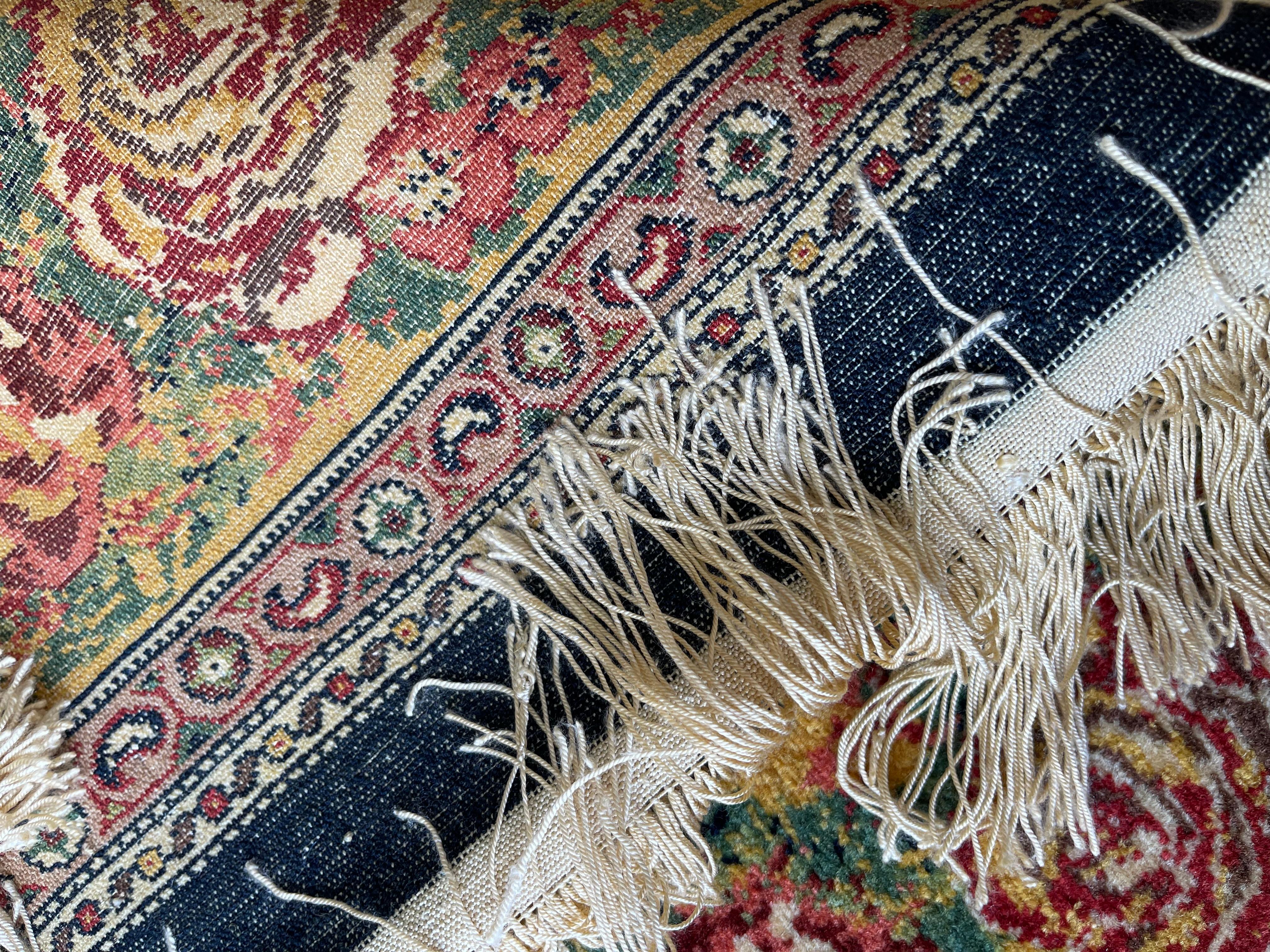 Paisley Marineblauer Teppich, handgefertigter Teppich aus Seide und Wolle  im Angebot 11