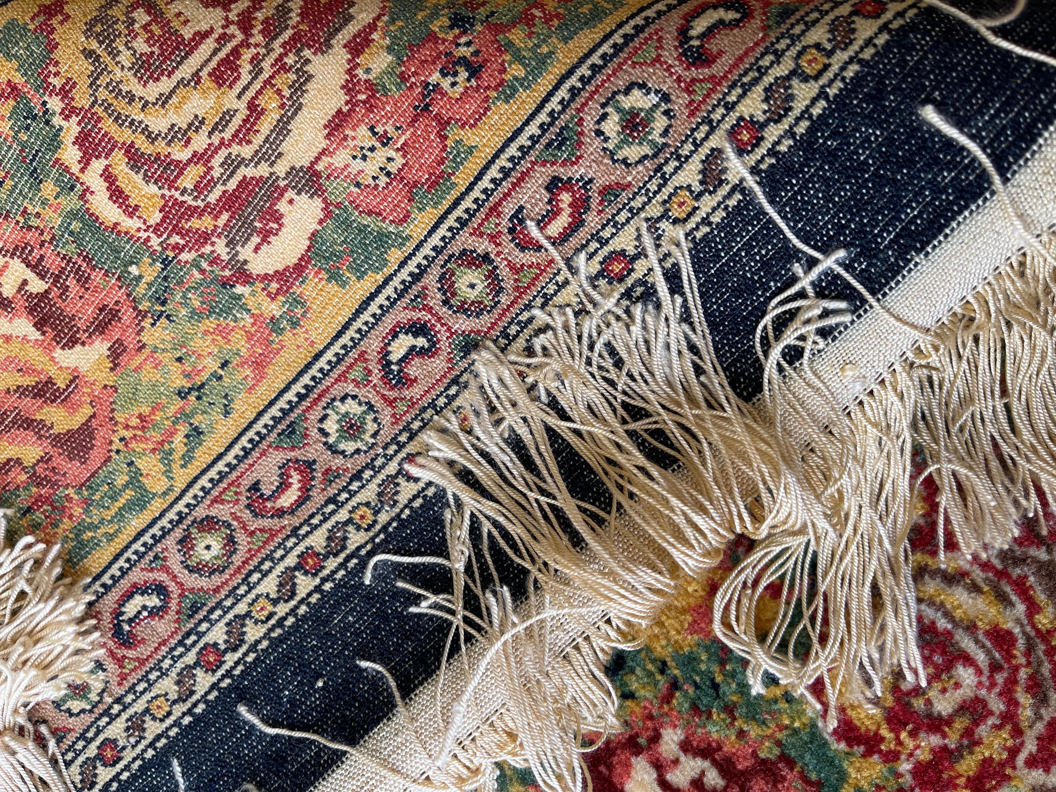 Paisley Marineblauer Teppich, handgefertigter Teppich aus Seide und Wolle  im Angebot 12