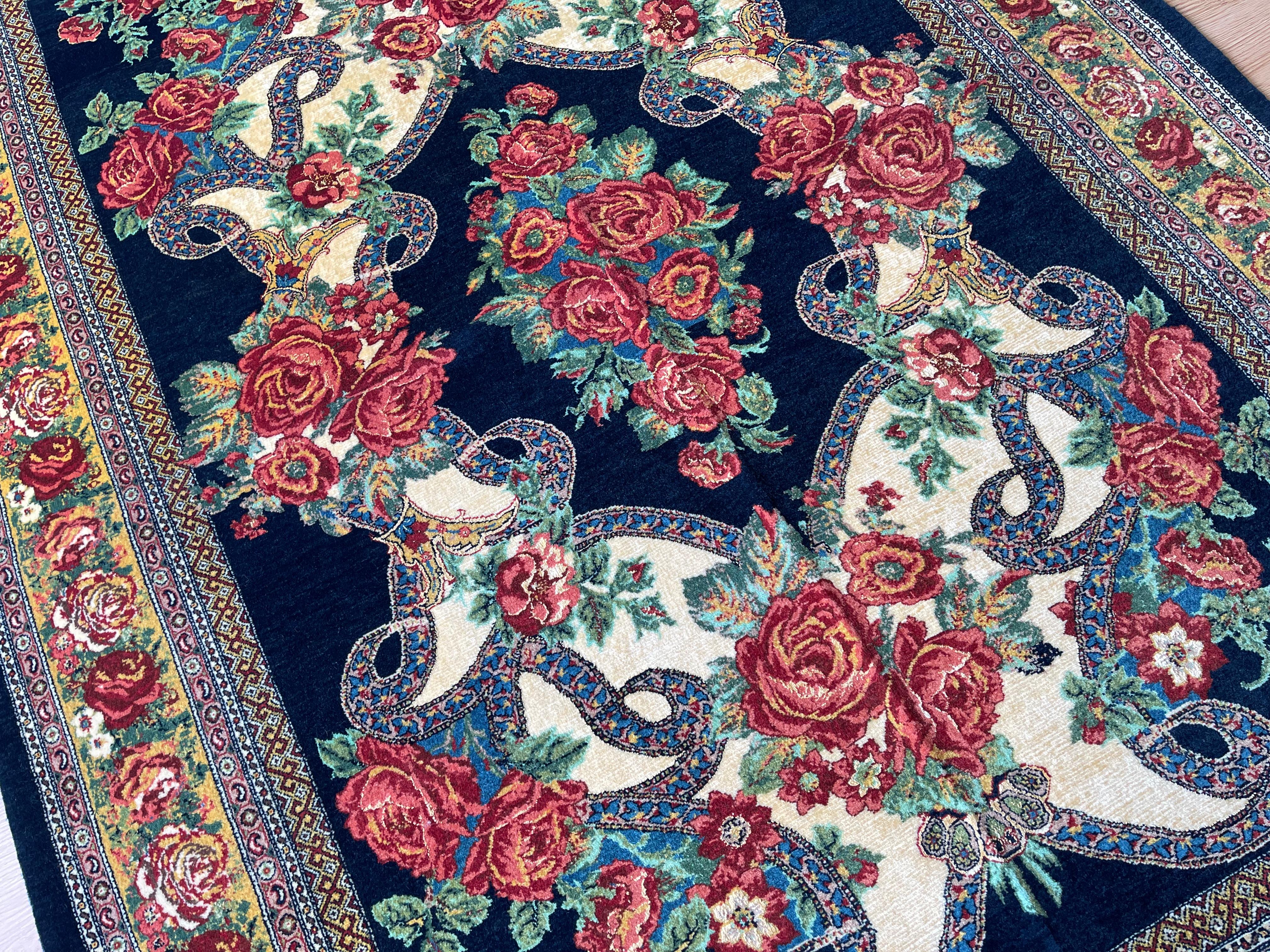 Paisley Marineblauer Teppich, handgefertigter Teppich aus Seide und Wolle  im Zustand „Hervorragend“ im Angebot in Hampshire, GB