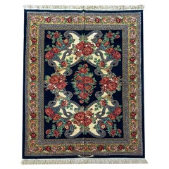 Paisley Marineblauer Teppich, handgefertigter Teppich aus Seide und Wolle 