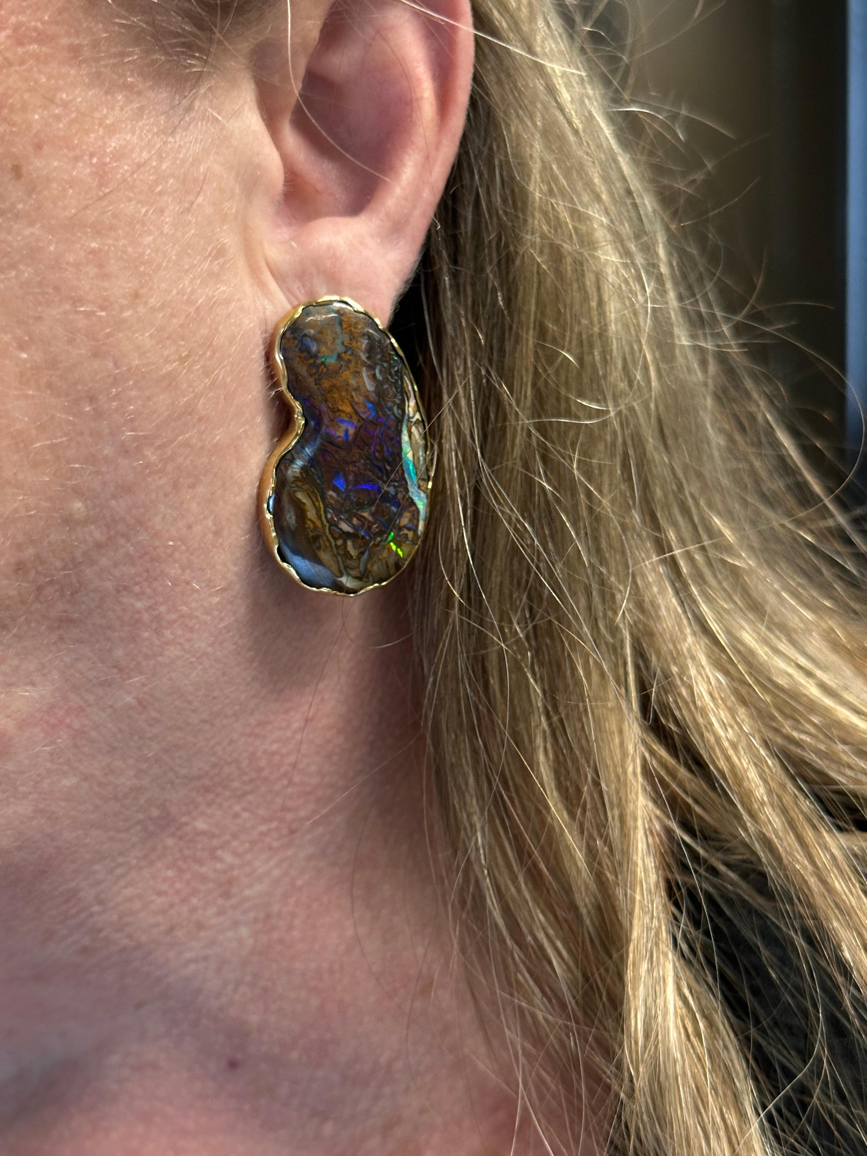 Tumbled Paisley Opal Earrings by Andrew Grima For Sale