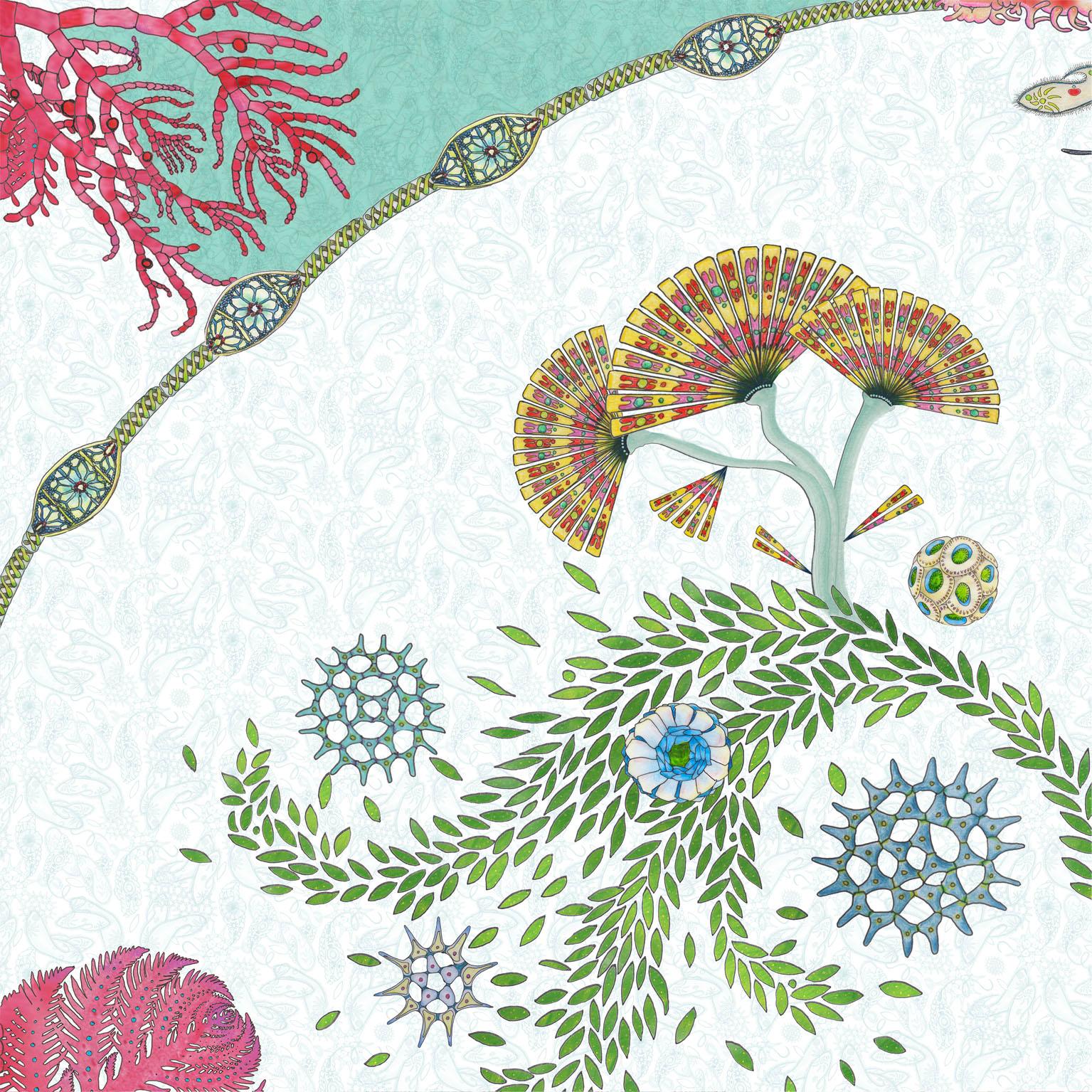 Paisley Paramecium-Tapete in Aqua (Papier) im Angebot