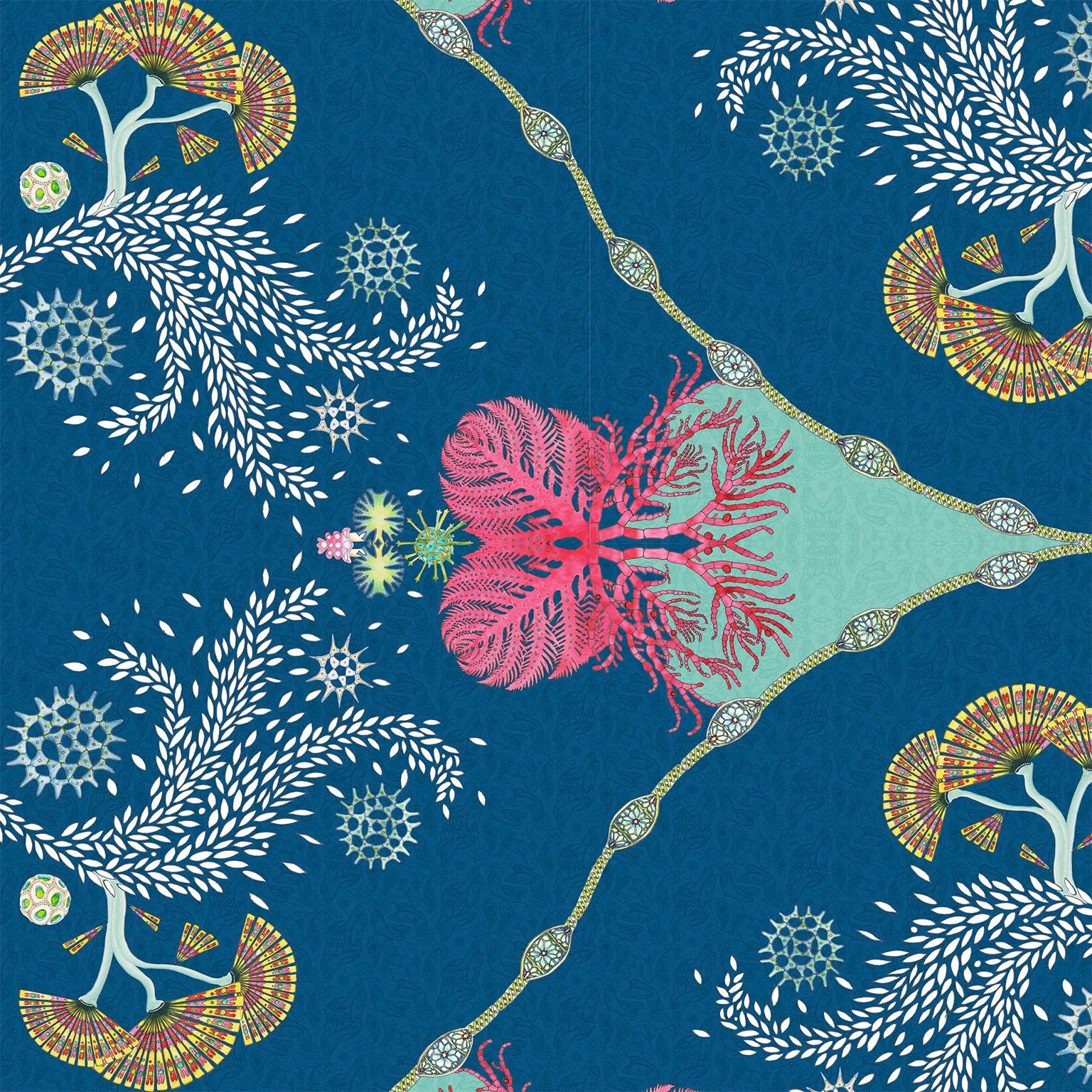 Paisley Paramecium Wallpaper in Indigo In New Condition For Sale In Kent, GB