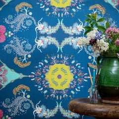 Carta da parati Paisley Paramecium in Indaco