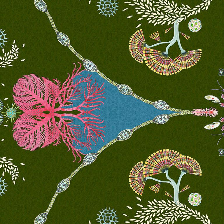 Other Paisley Paramecium Wallpaper in Olive Large Scale For Sale