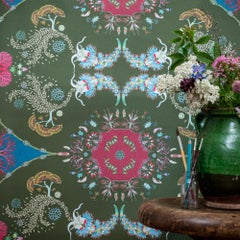 Paisley Paramecium Wallpaper in Olive Large Scale