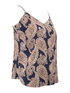 Paisley Patterned Spaghetti Strap Silk Top Size M