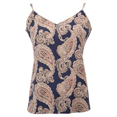 Paisley Patterned Spaghetti Strap Silk Top Size M
