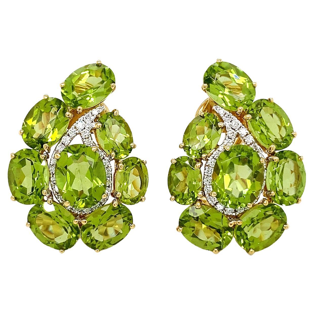 Paisley Peridot Diamond 18K Yellow Gold Earrings For Sale