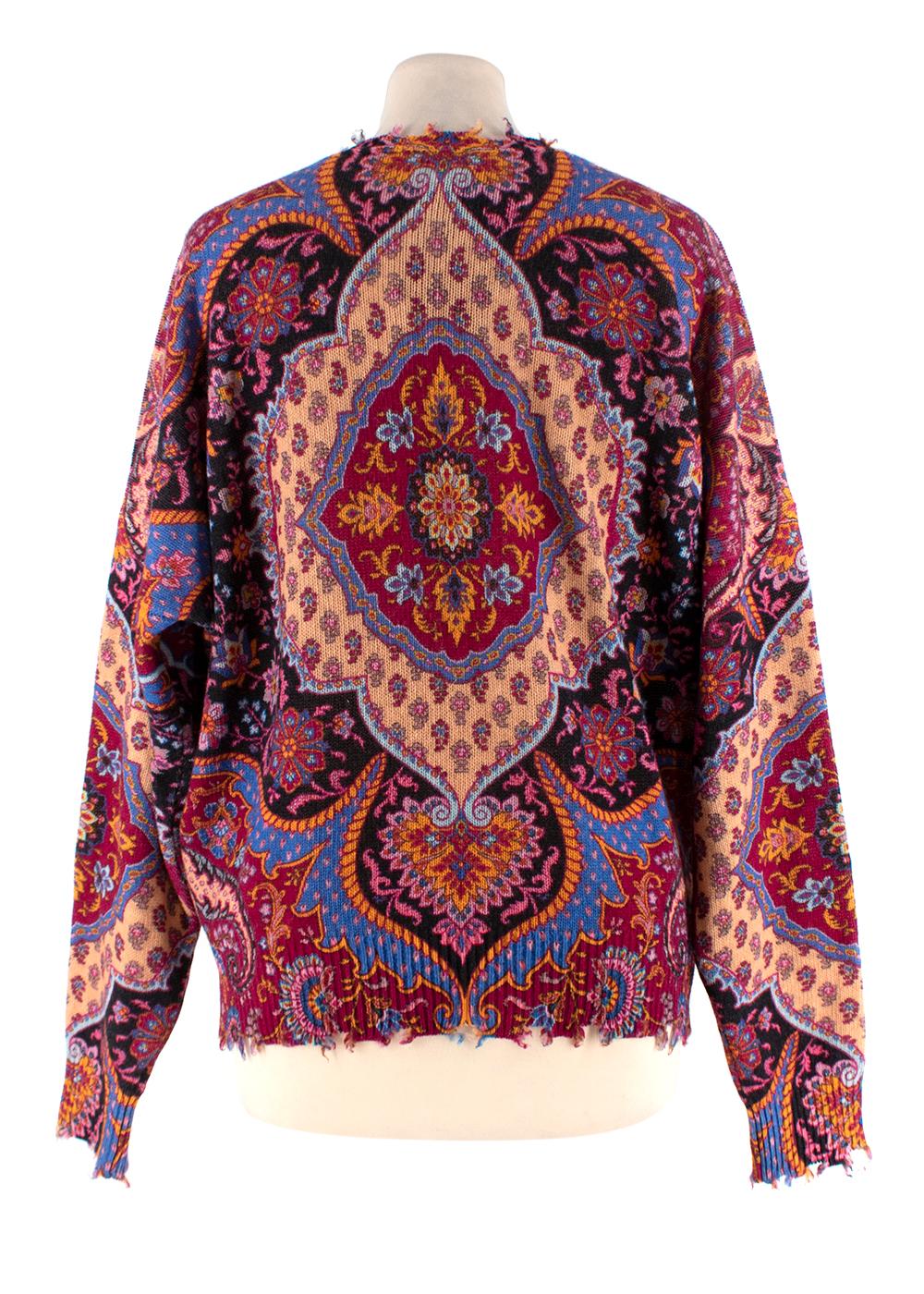 Brown Paisley Print Distressed Fine Knit Jumper For Sale