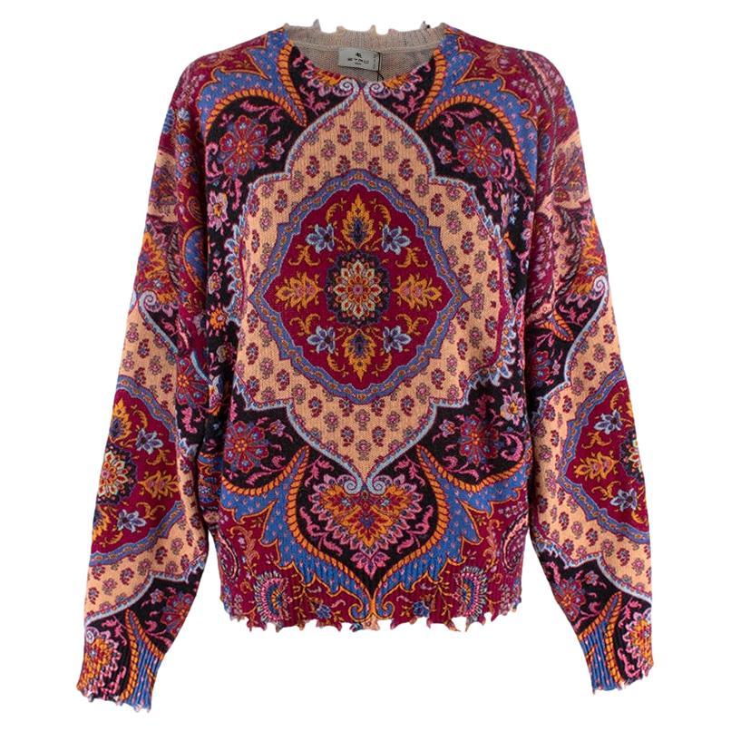 Paisley Print Distressed Fine Knit Jumper For Sale