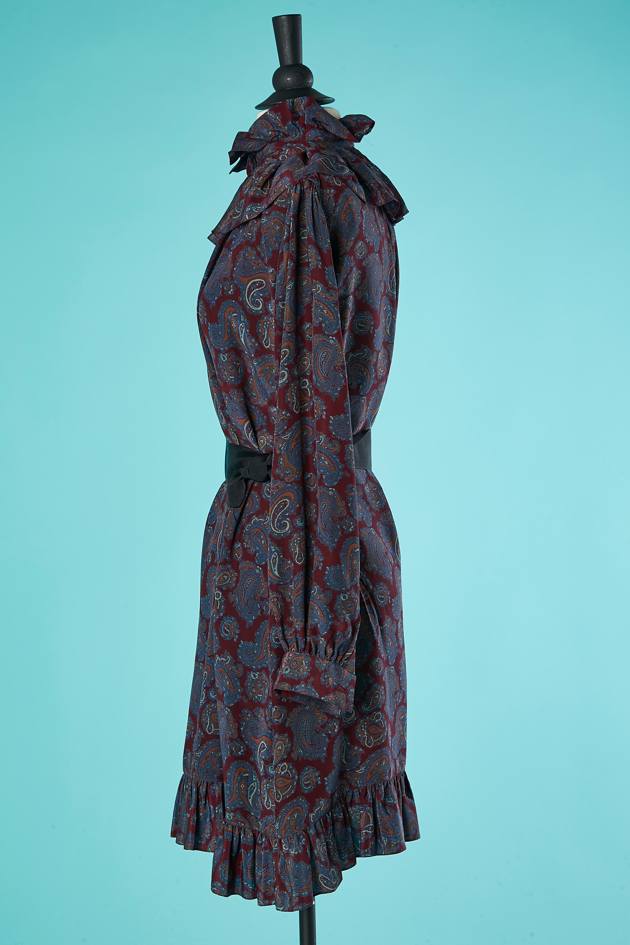 Paisley print silk tunique dress with colerette  Saint Laurent Rive Gauche  In Excellent Condition In Saint-Ouen-Sur-Seine, FR