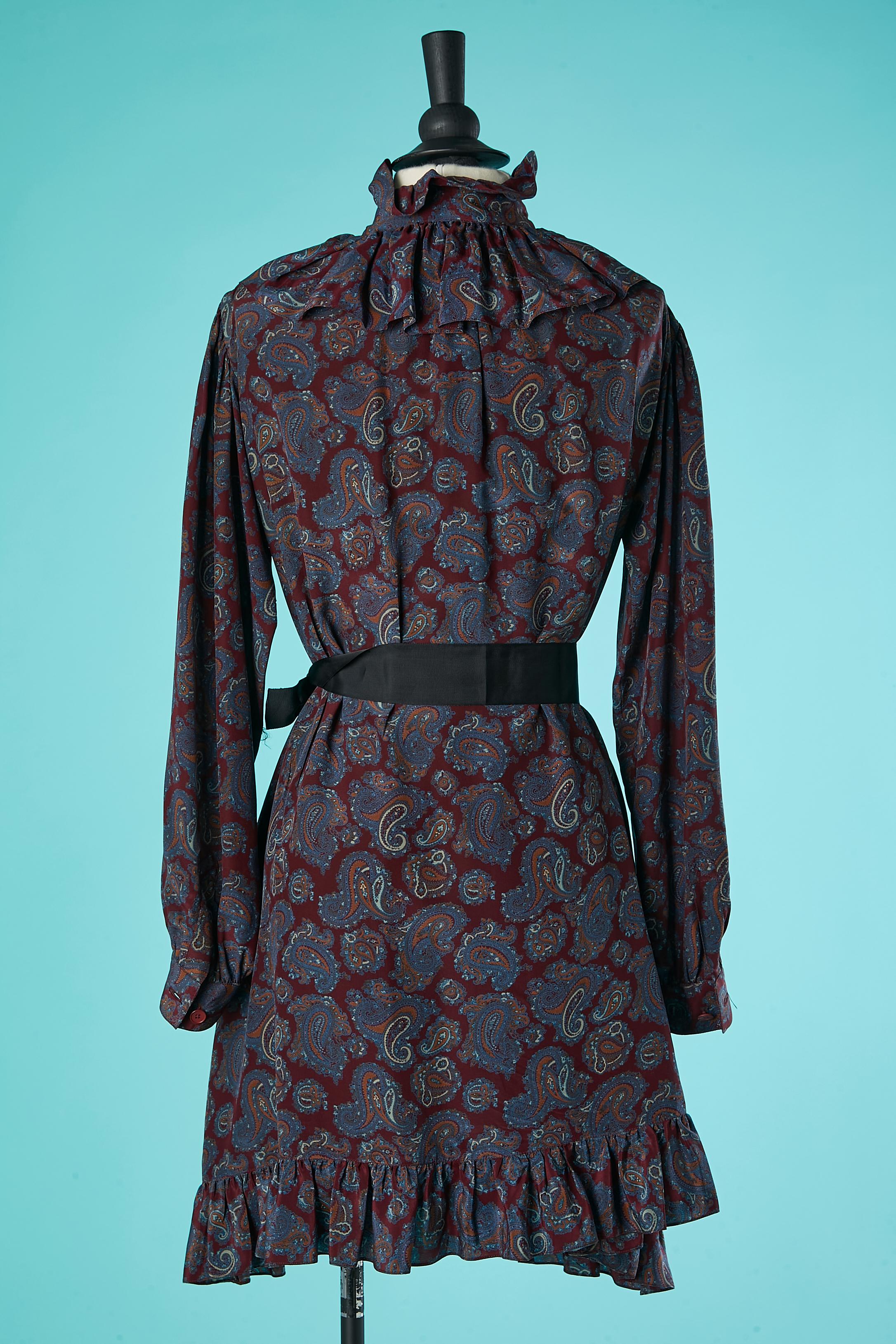 Women's Paisley print silk tunique dress with colerette  Saint Laurent Rive Gauche 
