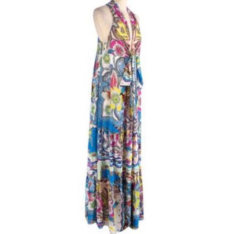 Etro paisley print tiered maxi dress
 
 
 
 -Self tie pussy bow at the chest 
 
 -Deep plunge neckline 
 
 -Gathered panel 
 
 -Multi-coloured paisley print body 
 
 -Short sleeve 
 
 -Slip on 
 
 
 
 Material: 
 
 
 
 80% Cotton 
 
 20% Silk 
 
 
