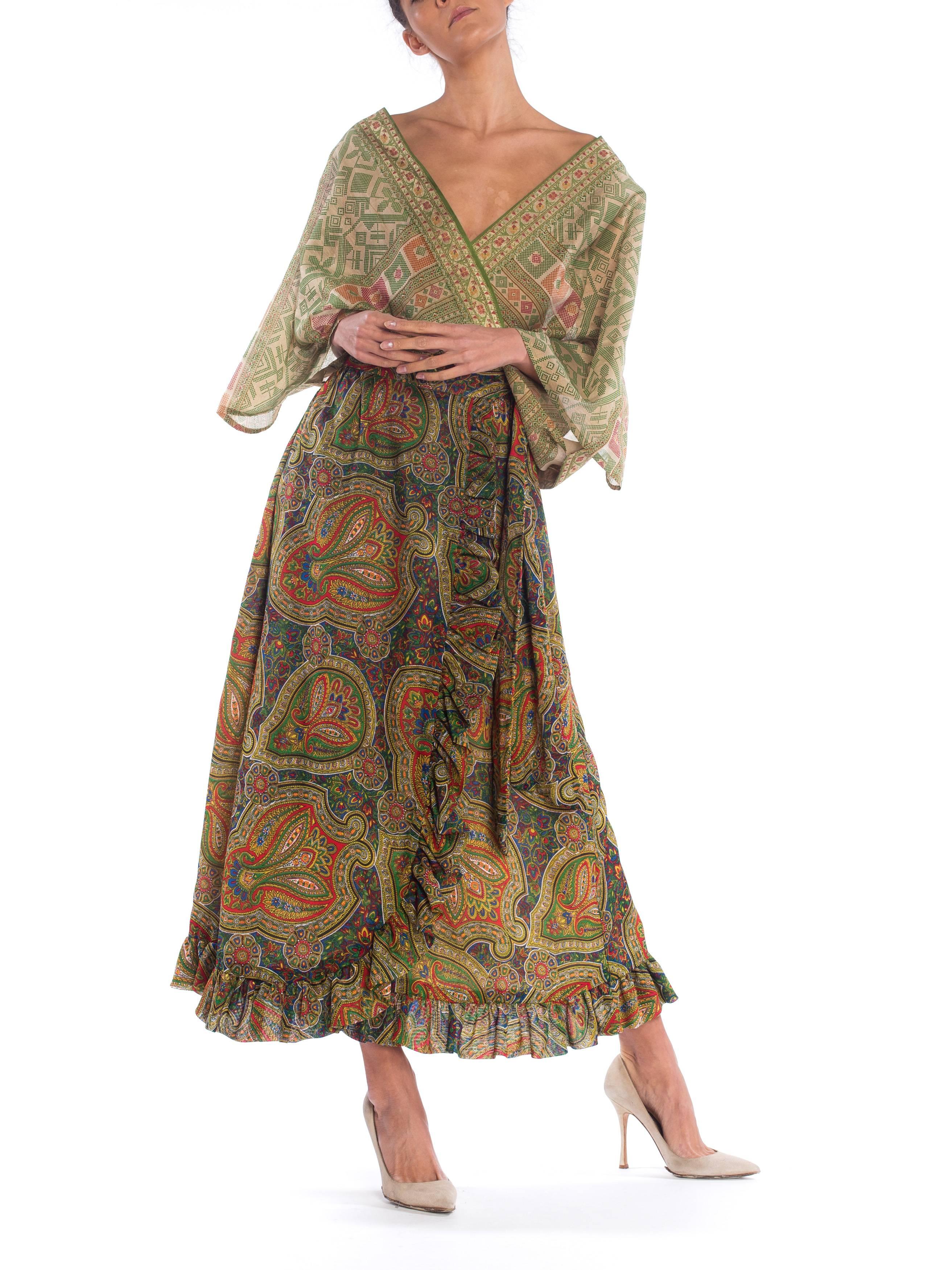 Brown MORPHEW COLLECTION Silk & Cotton Indian Paisley Wrap Maxi Dress For Sale
