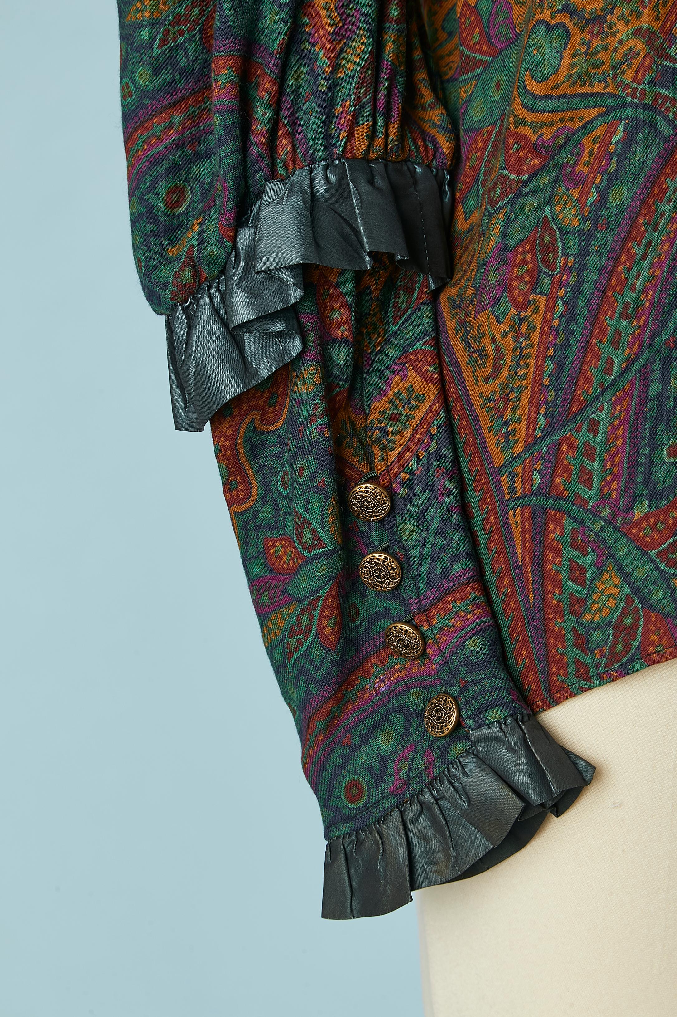 Paisley printed cotton shirt with taffetas ruffles Saint Laurent Rive Gauche In Excellent Condition For Sale In Saint-Ouen-Sur-Seine, FR