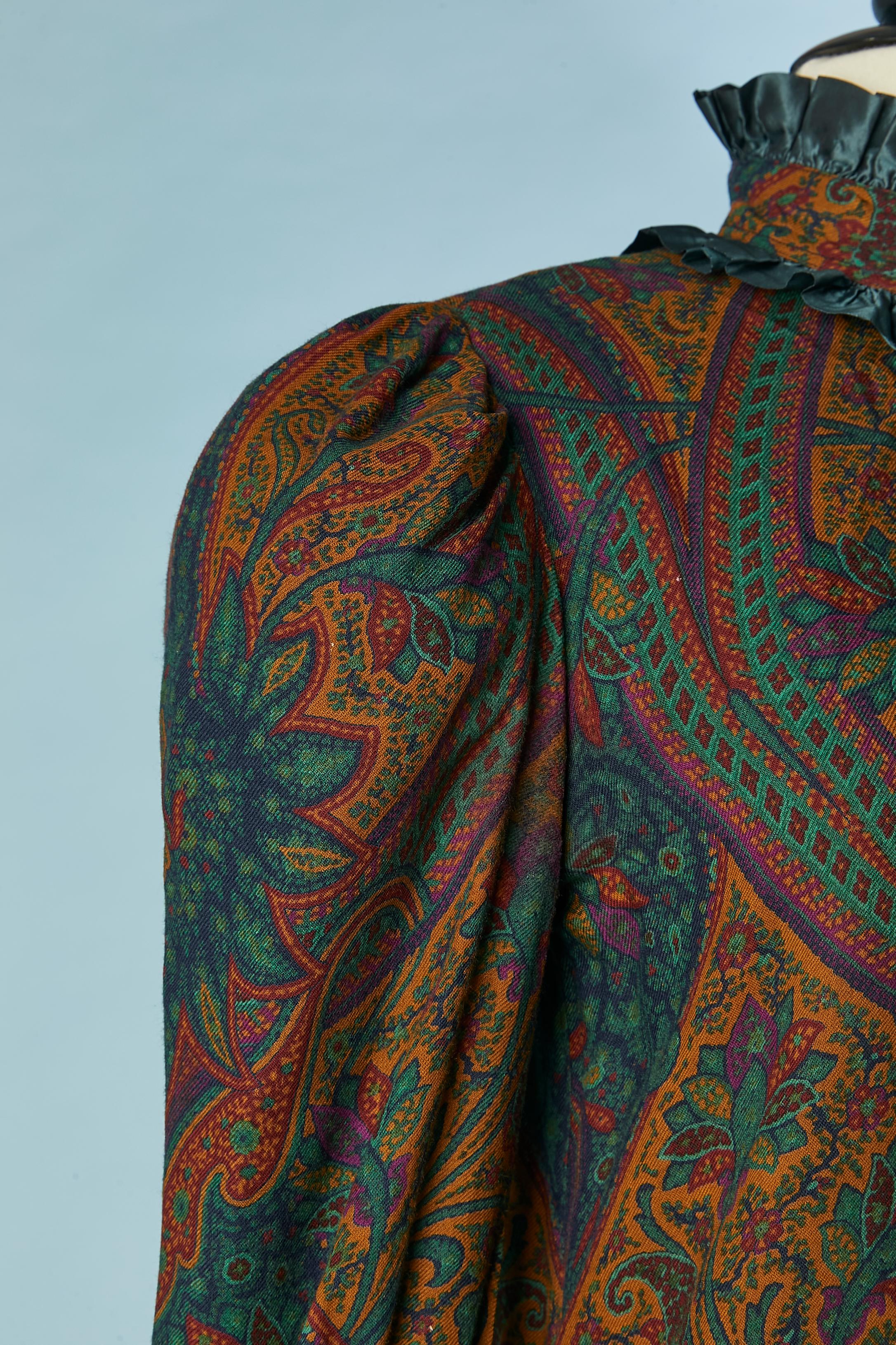 Women's Paisley printed cotton shirt with taffetas ruffles Saint Laurent Rive Gauche For Sale