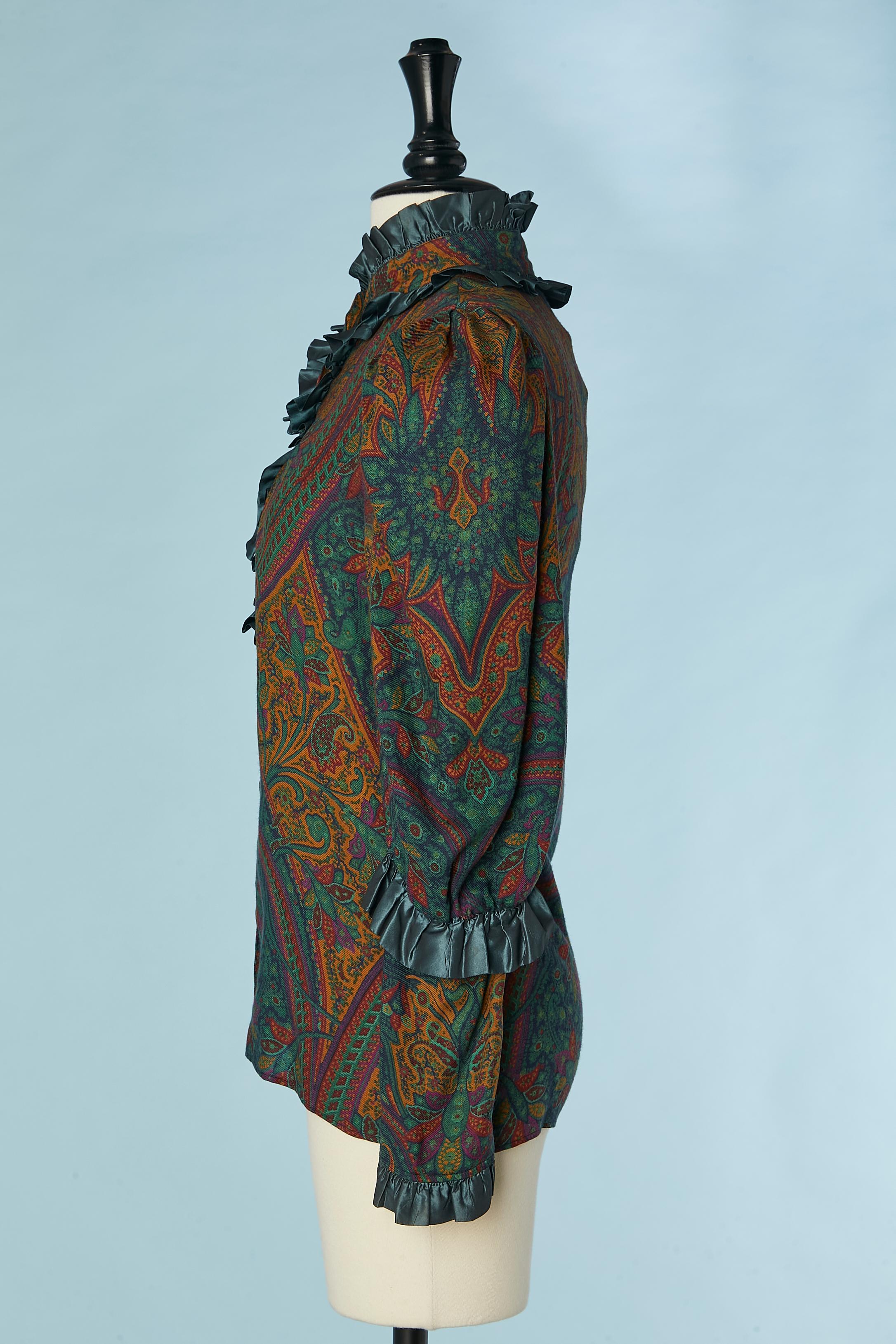 Paisley printed cotton shirt with taffetas ruffles Saint Laurent Rive Gauche For Sale 1