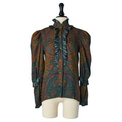 Vintage Paisley printed cotton shirt with taffetas ruffles Saint Laurent Rive Gauche 