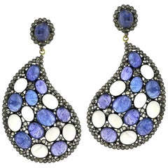 Paisley Shaped Tanzanite, Moonstone and Diamond Earring