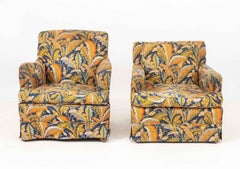 Paisley Upholstered Armchairs, Pair