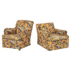 Paisley Upholstered Armchairs, Pair