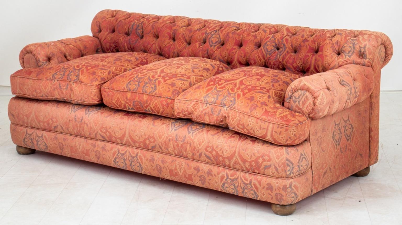 20th Century Paisley Upholstered Buttoned Chesterfield Sofa