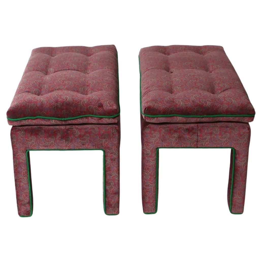 Paisley Velvet Parsons Benches Fully Upholstered, a Pair
