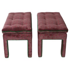 Vintage Paisley Velvet Parsons Benches Fully Upholstered, a Pair